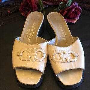 Vintage ferragamo slide sandals  7.5  patent leather. VHTF